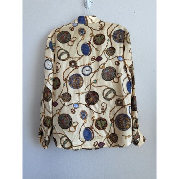 Carlisle Vintage Womens Baroque 100% Silk Button Down Long Sleeve Blouse Size 10 - Picture 2 of 10
